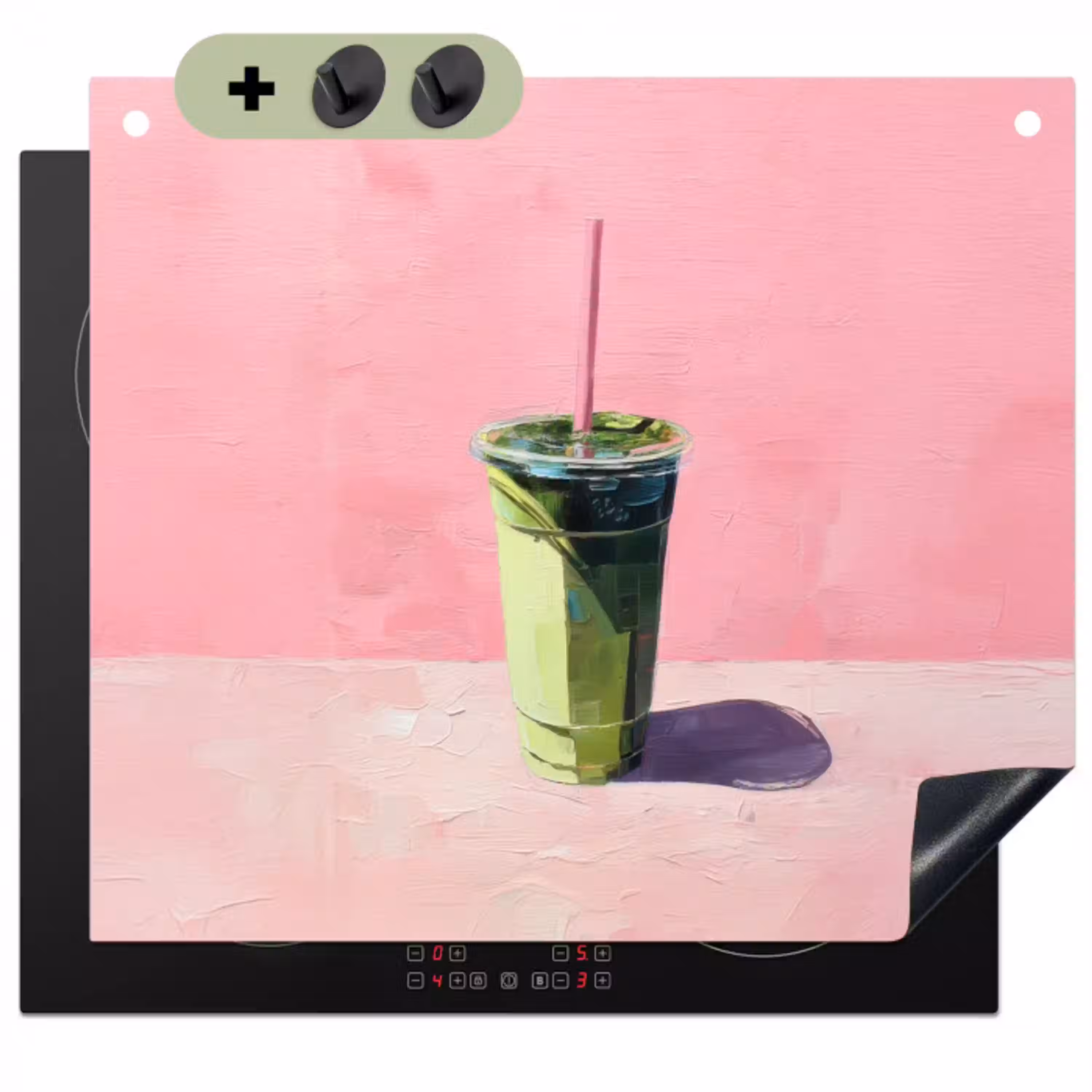 Beker - Rietje - Minimalistisch - Groen Inductie beschemer met haakjes klein -3d