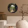 Doorkijk - Landschap - Bloemen - Rozenboog - Natuur Wandcirkel behangsticker klein -sfeer1
