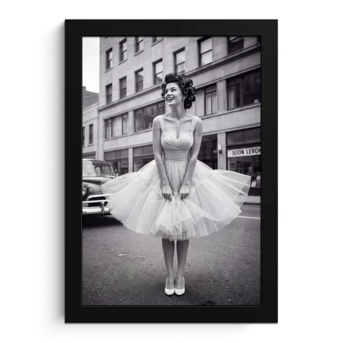 Retro - Vrouw - Zwart - Wit fotolijst zwart zonder passe partout klein -3d