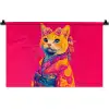 Kat - Kimono - Bloemen - Roze Wandkleed katoen klein -zz3d