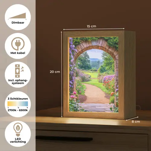 Doorkijk - Poort - Bloemen - Tuin Light Box met kabel (Tafellamp) klein -USP_NL
