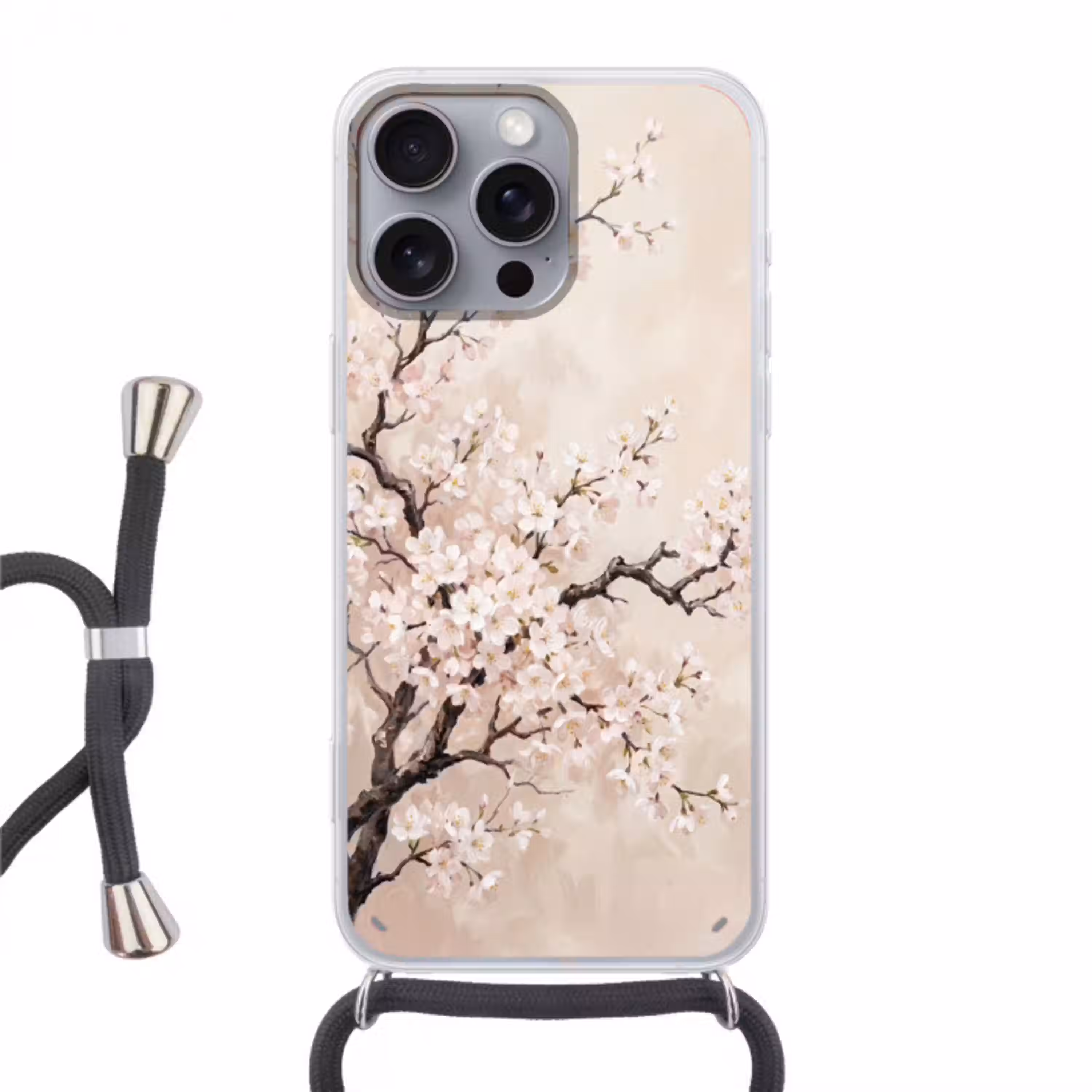 Bloesem - Illustratie - Taupe Hoesje iPhone 16 Pro Max met koord klein -3d