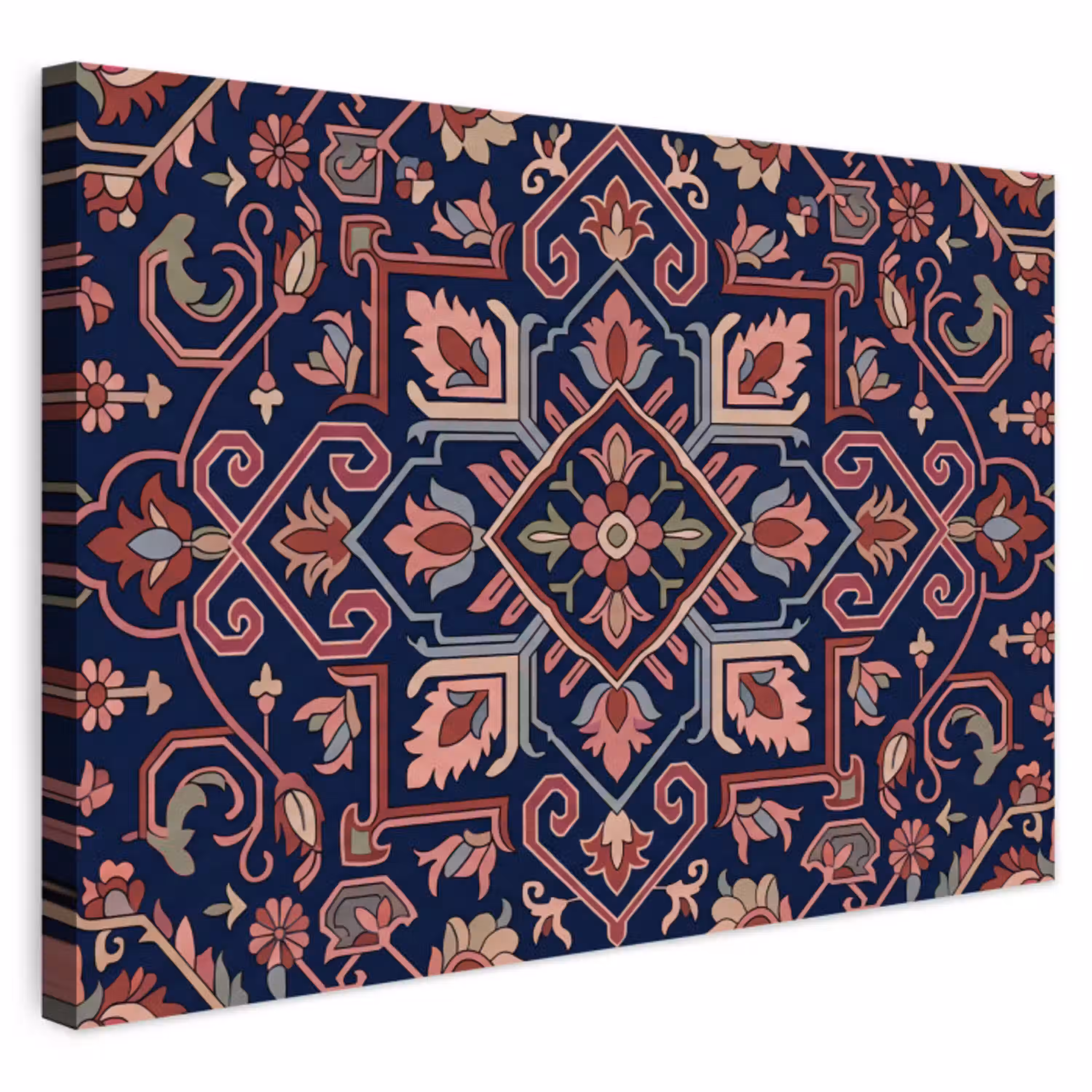 Patroon - Oosters - Floraal - Blauw - Klassiek Tuinposter op houten frame 2 cm dik klein -3d