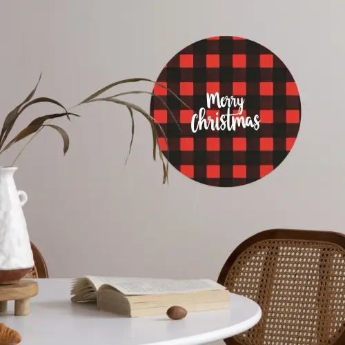 Geruit - Rood - Tekst - Christmas Wandcirkel behangsticker klein -sfeer3