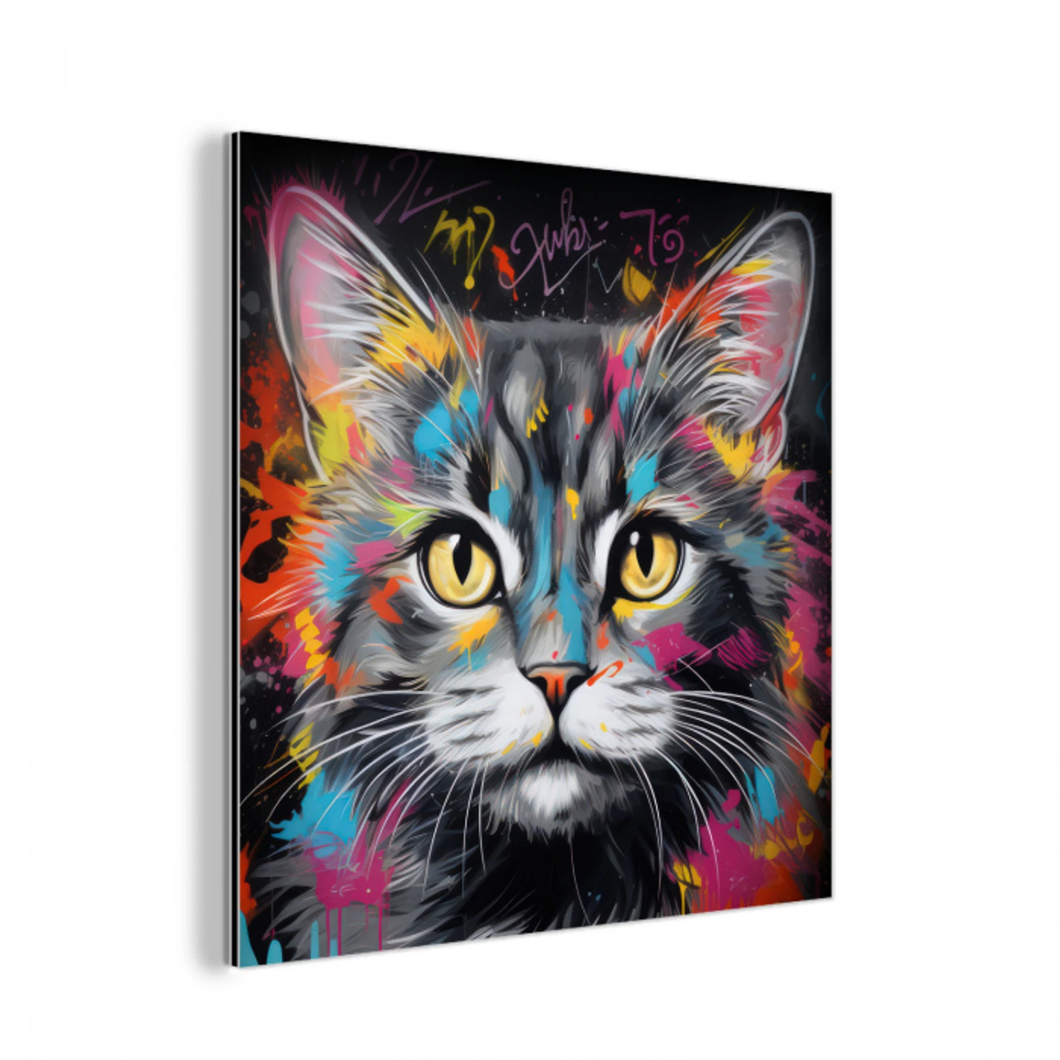 Kat - Graffiti - Dieren - Kleuren - Grijs aluminium wit klein -3d