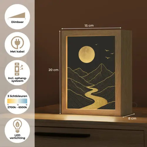 Rivier - Goud - Maan - Vogels Light Box met kabel (Tafellamp) klein -USP_NL
