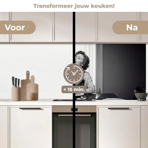 Vrouw - Spaghetti - Zwart - Wit keuken achterwand 2 middel -voor-na2_NL