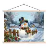 Sneeuwpop - Winterdorp - Kleurrijk textielposter latten blank klein -3d