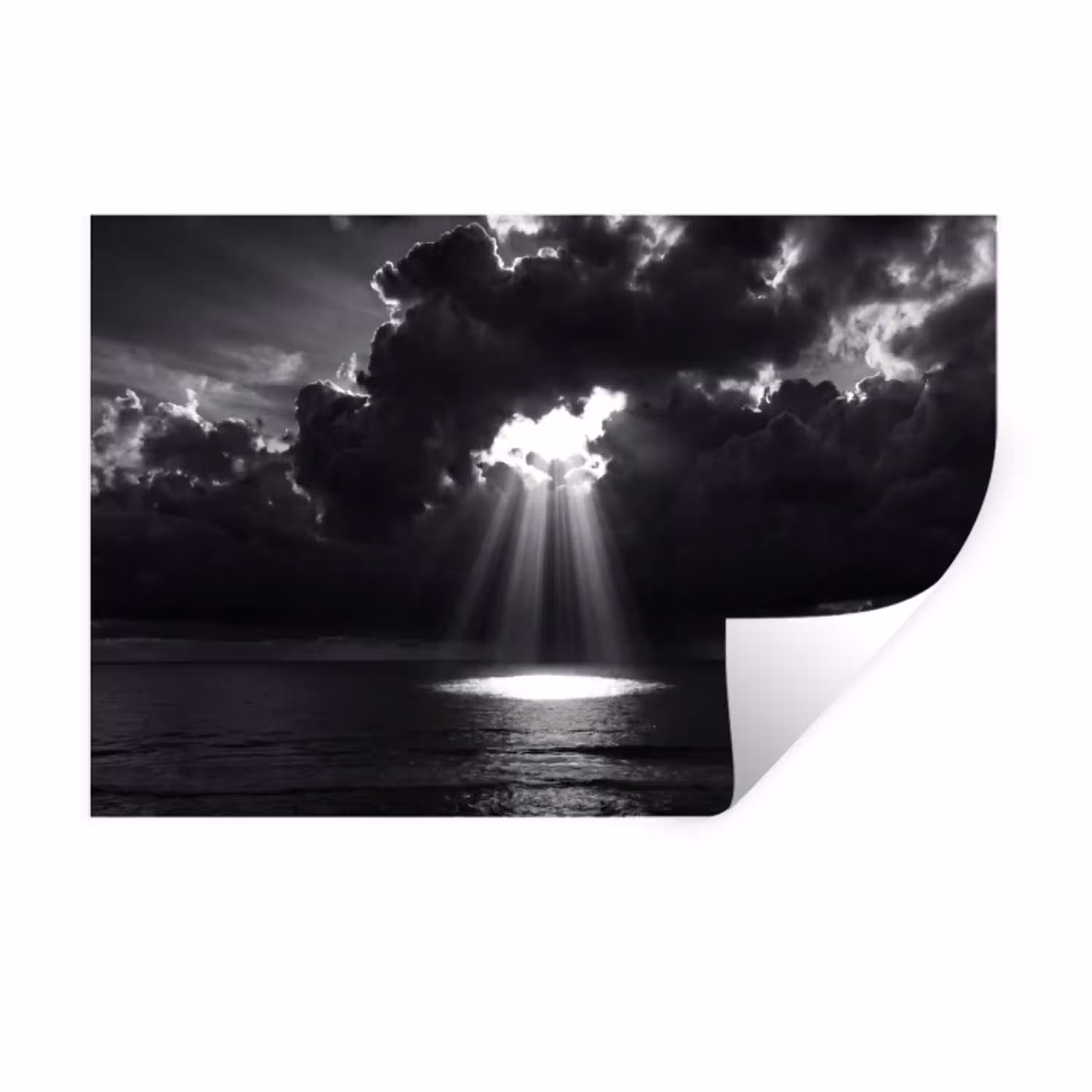 Licht - Wolken - Zee - Zwart-wit - Natuur Muursticker klein -3d