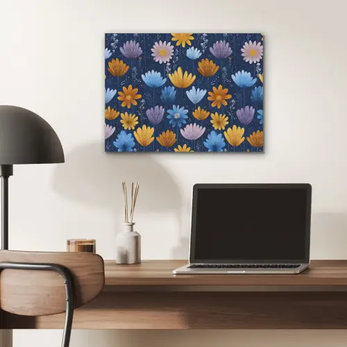 Bloemen - Patroon - Blauw - Contrast PET vilt klein -sfeer5