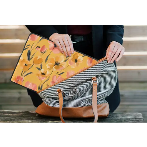 Bloemen - Geschilderd - Geel laptophoes neopreen klein -tas