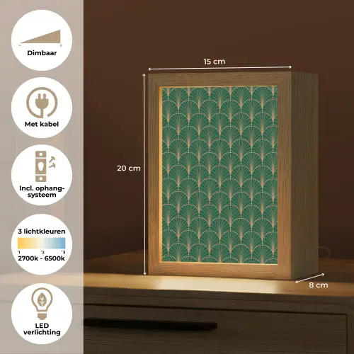 Patroon - Groen - Goud - Symmetrisch Light Box met kabel (Tafellamp) klein 925 -USP_NL