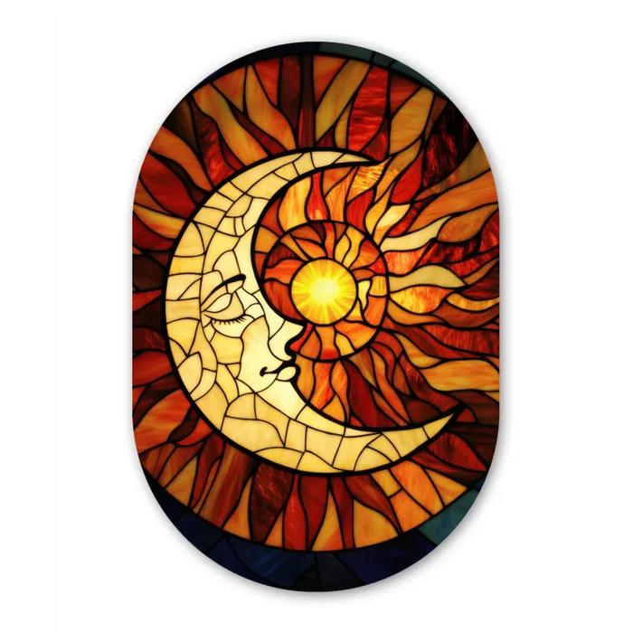 Mozaïek - Glas - Maan - Donkerblauw Wandcirkel Ovaal Glas middel -3d
