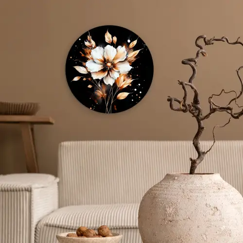 Bloem - Verf - Goud - Graffiti - Modern Wandcirkel plexiglas klein -sfeer1