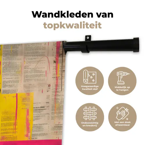 Vrouwengezicht - Krantenpapier - Abstract - Roze Wandkleed katoen klein -sfeer2