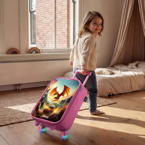 Vliegende draak boven vurige bergweg Kinderkoffer - Roze klein -sfeer1