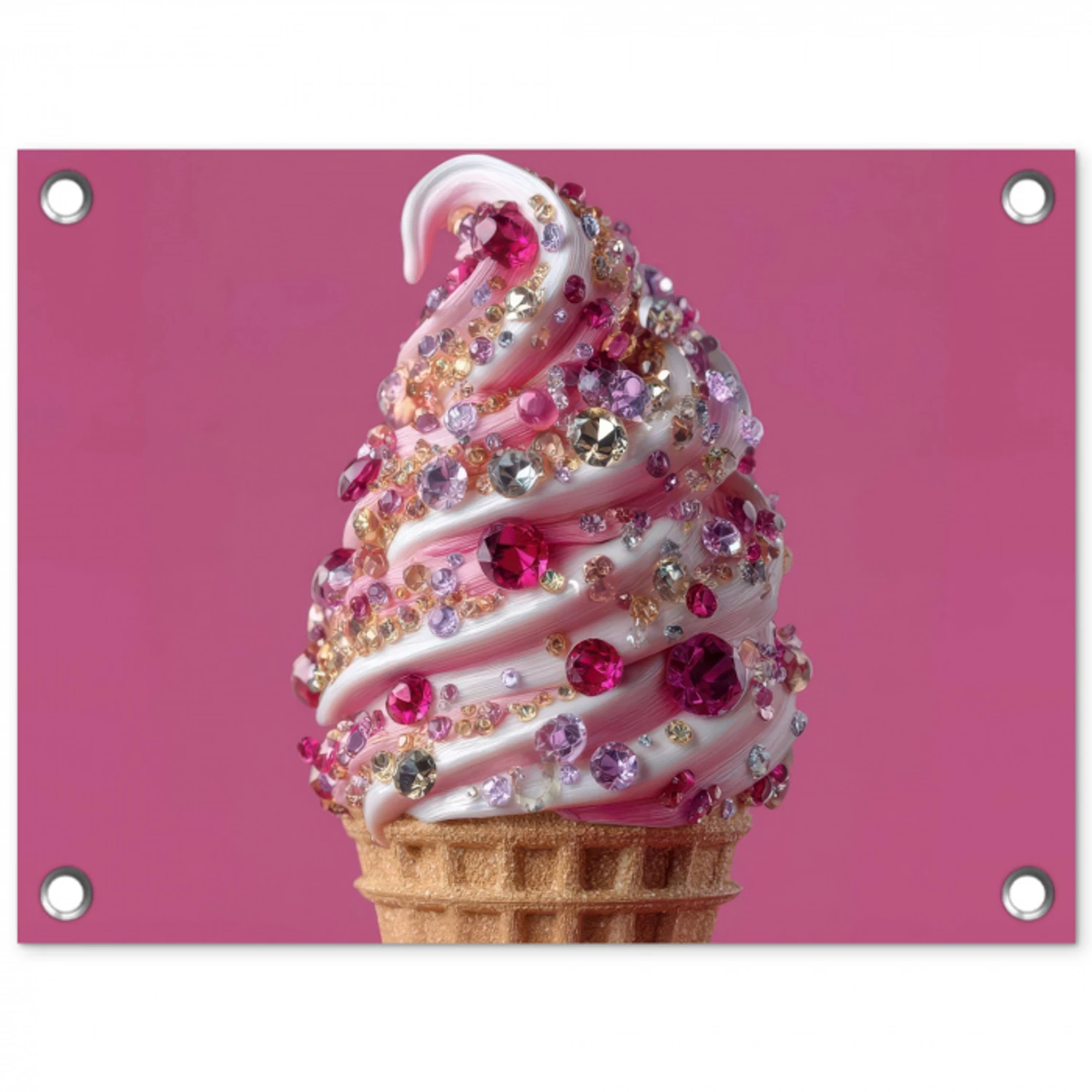 Softijs - Edelstenen - Roze - Hoorntje tuinposter los doek klein -3d