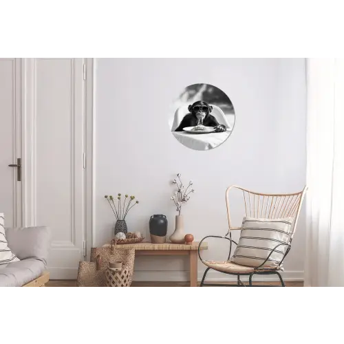Aap - Spaghetti - Zonnebril - Zwart wit - Cool - Dier Wandcirkel aluminium klein -woonkamer