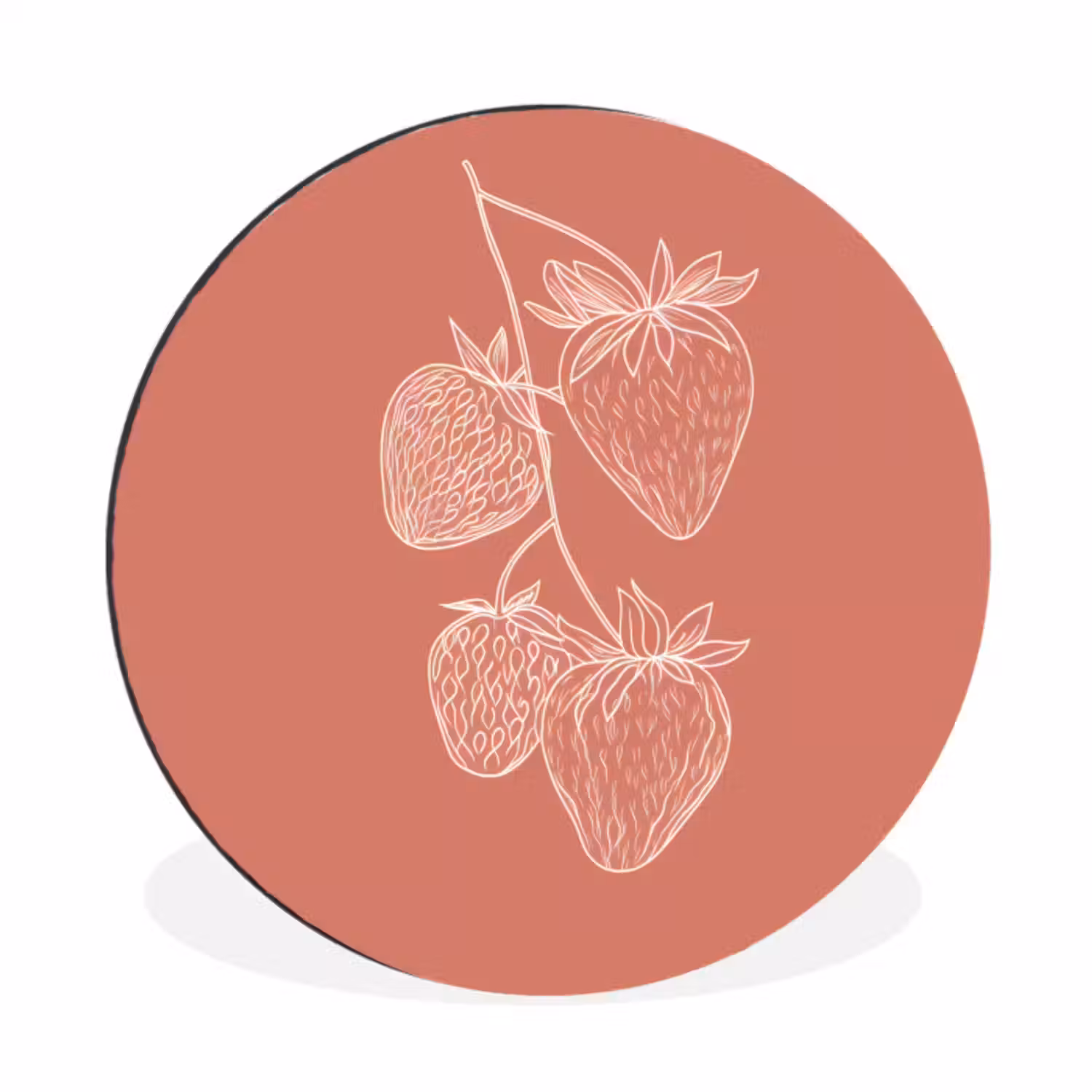 Wandcirkel - aluminium - Minimalistisch - Illustratie - Aardbei - Tak
