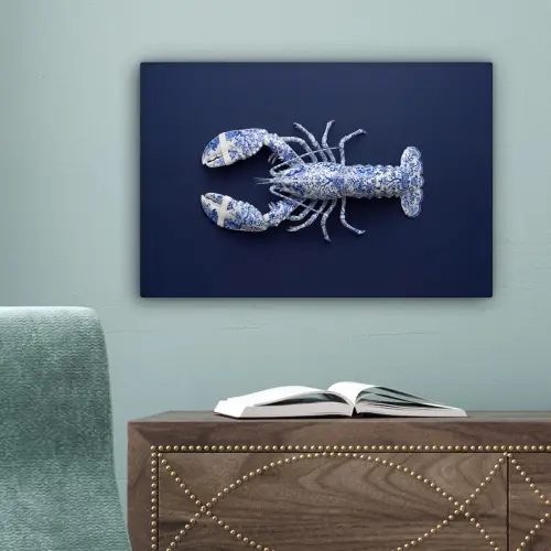 Kreeft - Porselein - Delfts - Blauw canvas 2cm klein -sfeer4