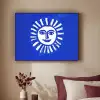 Zon - Gezicht - Penseelstructuur - Blauw Textielframe zwart klein -sfeer1