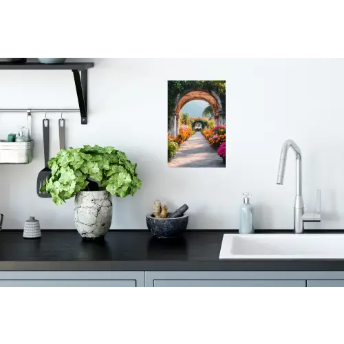 Doorkijk - Bloemen - Tropisch - Kleurrijk Muursticker klein -keuken