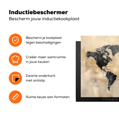Wereldkaart - Goud - Zwart - Abstract Inductie beschermer vinyl 3mm klein -zzzzzzz-td-ups