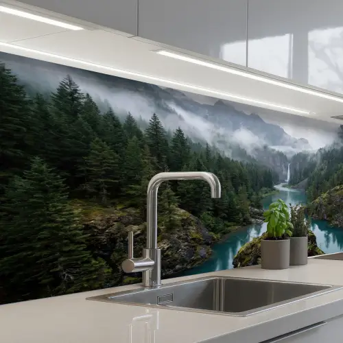 Waterval - Bomen - Bergen keuken achterwand 2 middel -3d_schuin