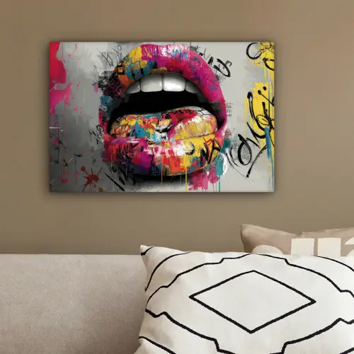 Lippen - Graffiti - Expressief canvas 2cm klein -sfeer3