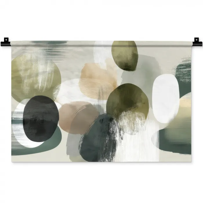 Minimalistisch - Cirkels - Penseelstreken - Beige Wandkleed katoen klein -zz3d
