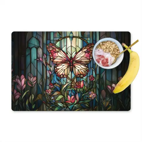 Vlinder - Roze - Bloemen - Bladeren Placemat vinyl groot -zzzproduct_Kitchenyeah-website