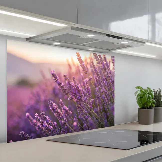 Paraschizzi cucina - Lavanda - Viola - Luce solare
