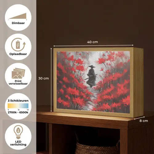Rode bloemen - mistig - Man Light Box met batterij (Wandlamp) middel -USP_websiteoverzichtNL