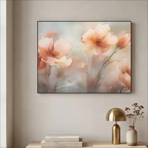 Bloemen - Pastel - Kunst - Klaprozen - Watercolor Textielframe - compleet frame klein -sfeer2