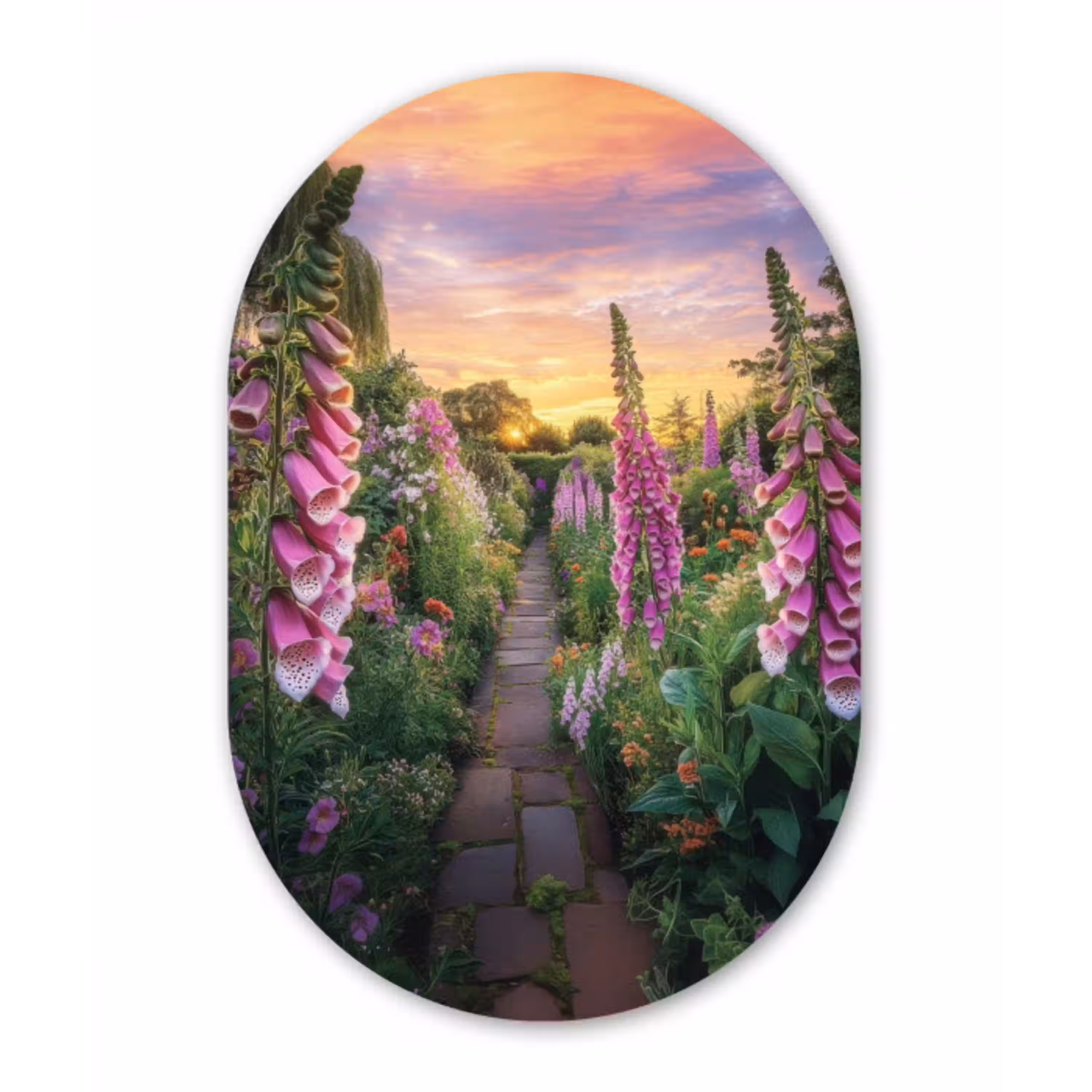 Vingerhoedskruid - Bloemen - Tuin Wandcirkel Ovaal Aluminium middel -3d