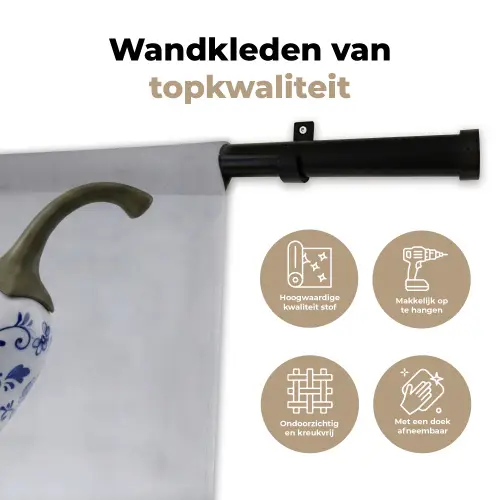 Chilipeper - Keramiek - Blauw Wandkleed katoen klein -sfeer2