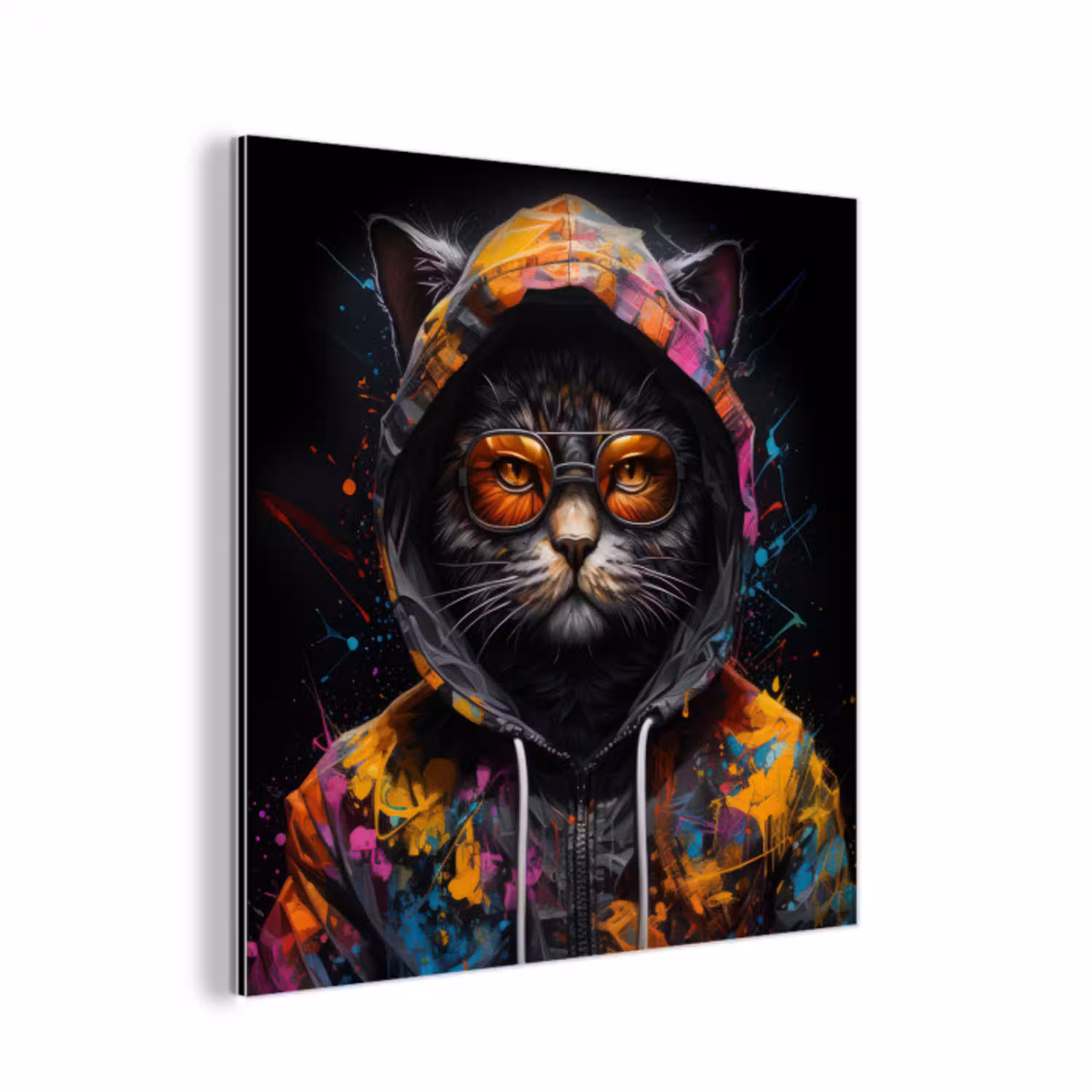 Kat - Jas - Graffiti - Bril - Zwart aluminium wit klein -3d