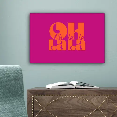 Oh la la - Roze - Oranje - Gestapelde letters canvas 2cm klein -sfeer4