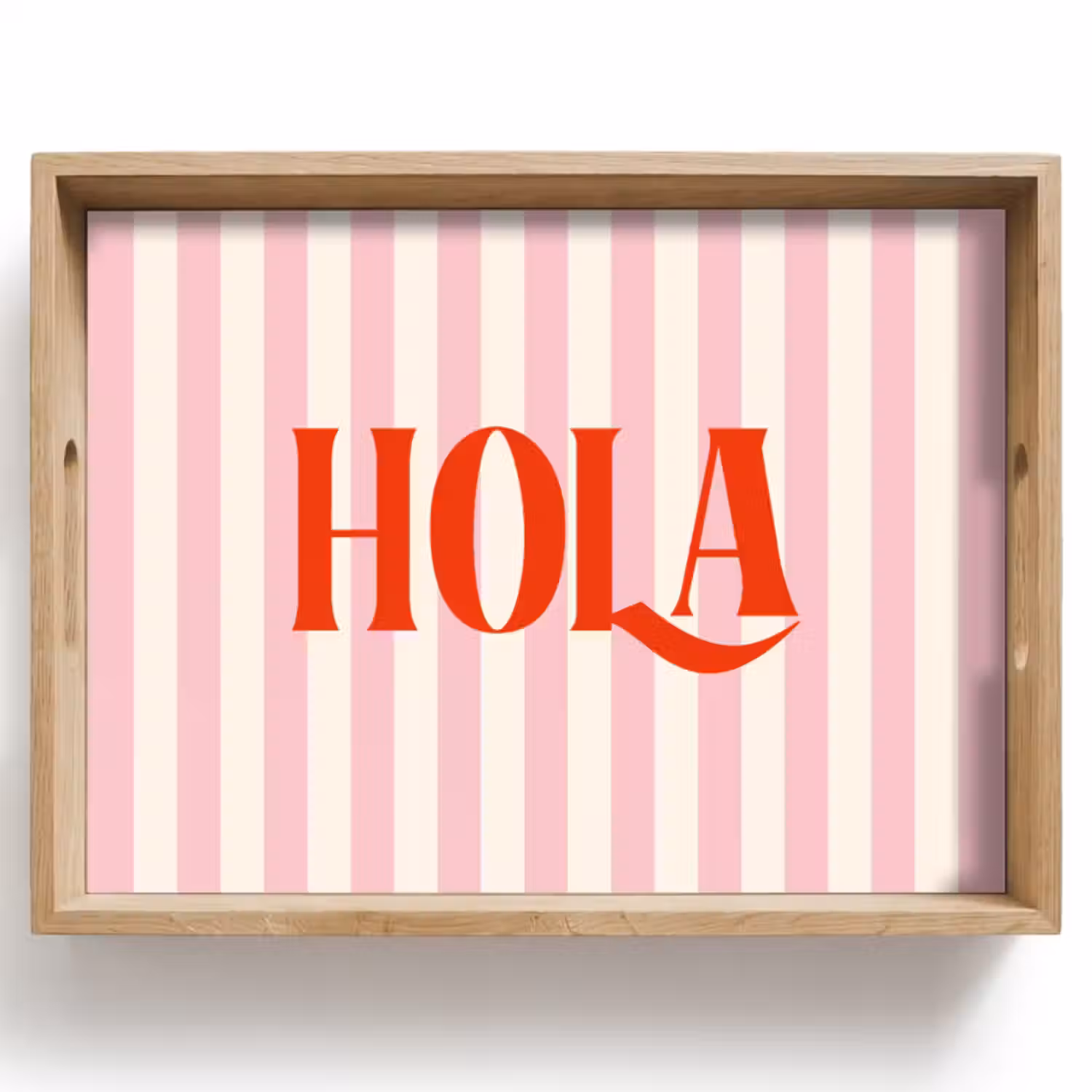 Personalisierte Tablett - Hola - Zitat - Streifen - Pastell - Rosa - Rot - Weiß