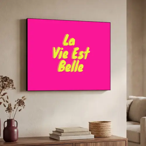 Quote - Retro - Roze Textielframe zwart klein -sfeer3