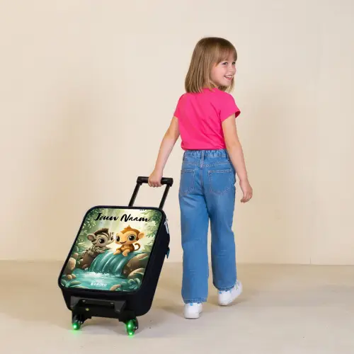 Zebra - Aapje - Waterval - Rotsen Kinderkoffer - Zwart klein -sfeer1