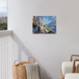Trap - Huizen - Berglandschap - Zee tuinposter los doek klein -sfeer8
