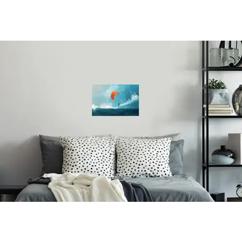 Kitesurfer - Oranje - Zee - Lucht Muursticker klein -slaapkamer