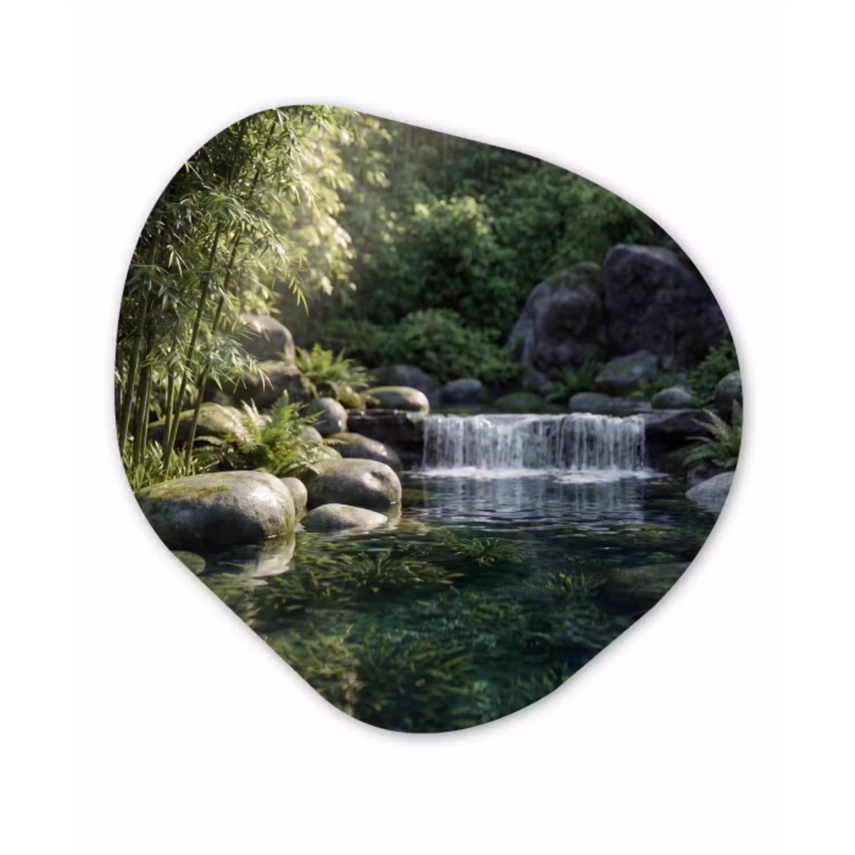 Beek - Waterval - Natuur - Groen Wandcirkel Organisch Forex 3mm klein -3d