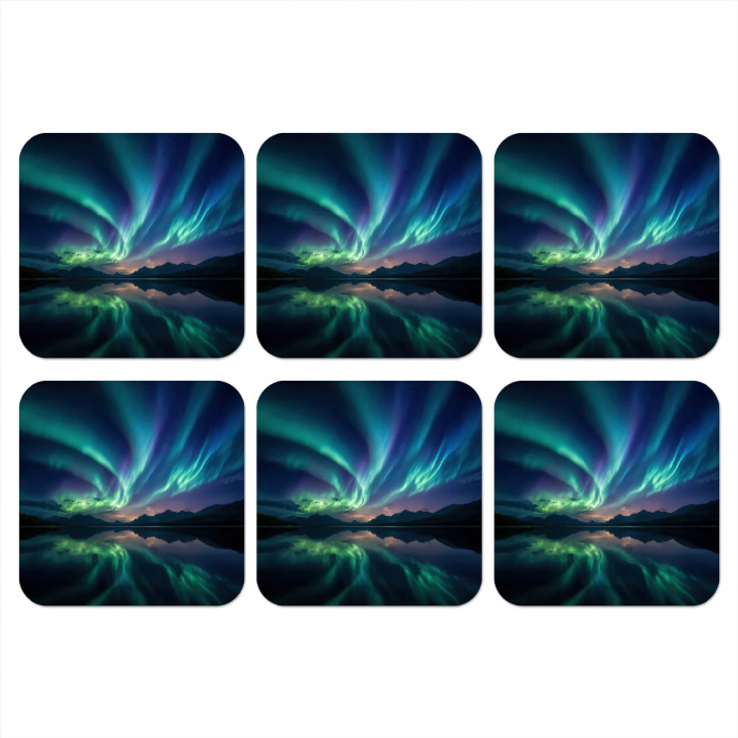 Noorderlicht - Kleurrijk - Bergmeer onderzetter kurk middel -3d