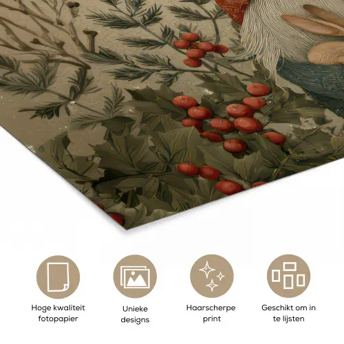 Kerstgnome - Konijntjes - Kleurrijk poster papier klein -closeup_NL