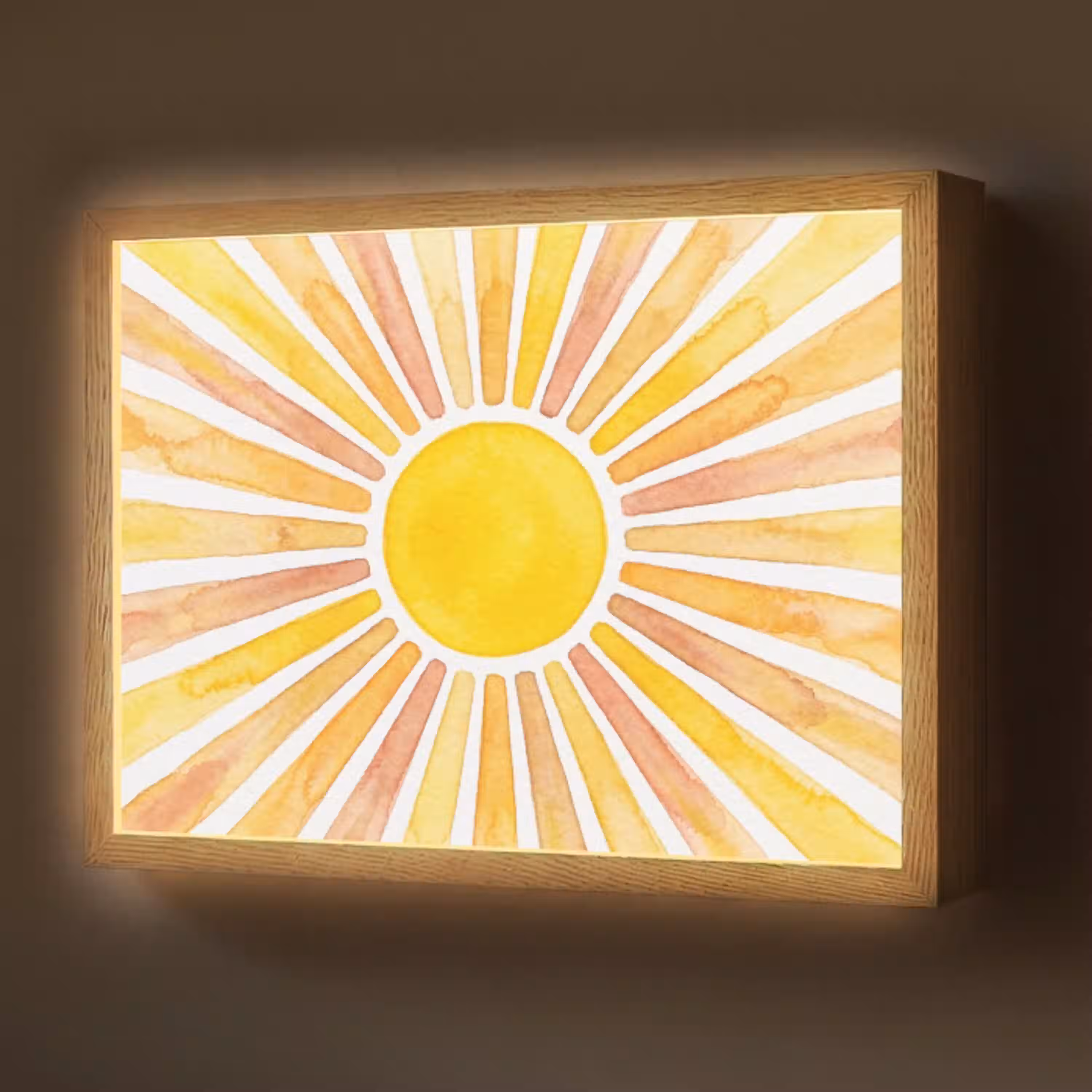 Zon - Stralen - Aquarel - Geel - Abstract Light Box met batterij (Wandlamp) middel -z3d_website