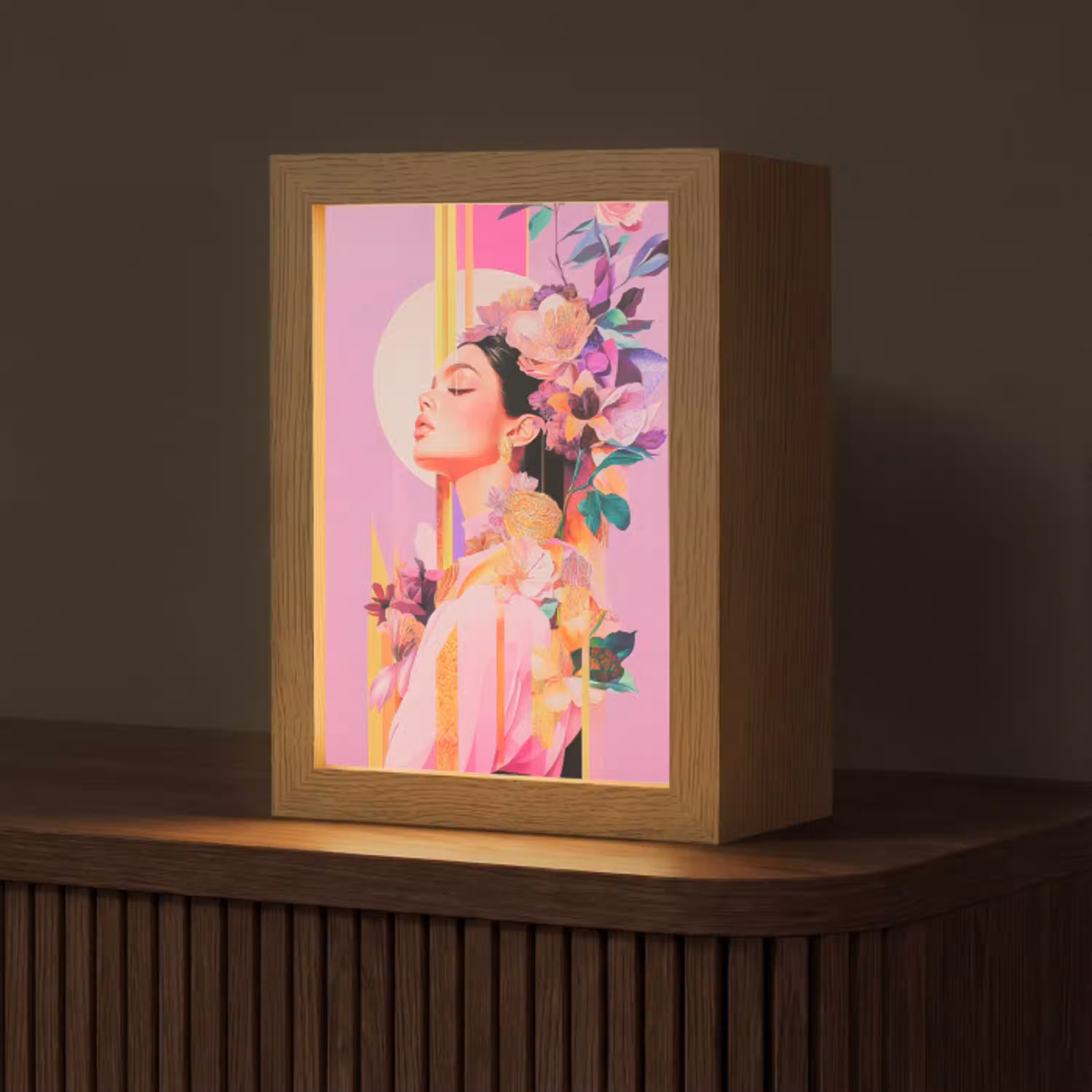 Vrouw - Bloemen - Paars - Abstract Light Box met kabel (Tafellamp) klein -z3d_website