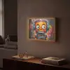 Robot - Graffiti - Oranje - Kleuren Light Box met batterij (Wandlamp) middel -sfeer1