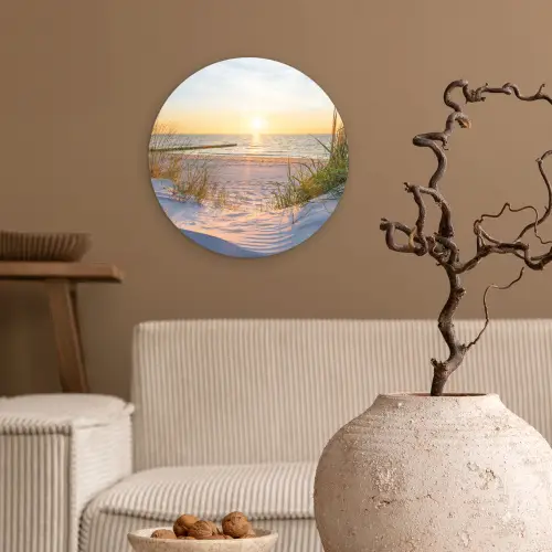 Strand - Zon - Duin - Gras - Zand - Horizon Wandcirkel kunststof plaat 5mm dik klein -sfeer1